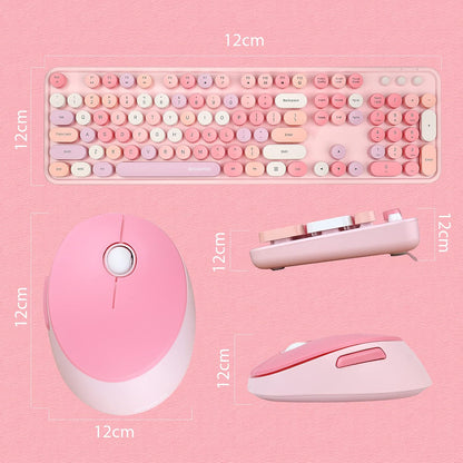 Wireless Keyboard and Mouse Combo, Sweet Mixed Color Cute Keyboard, 2.4G USB Ergonomic Keyboard and Mouse Combo